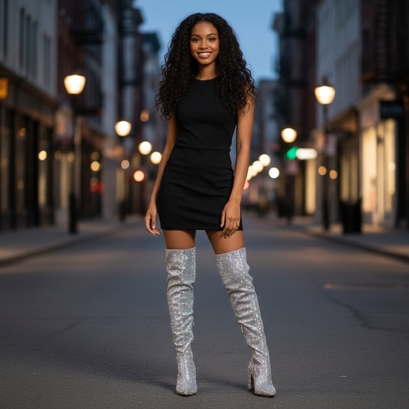 GB Queen-Bee Rhinestone Over The Knee Boots - See Video!! - Picture 3 of 15